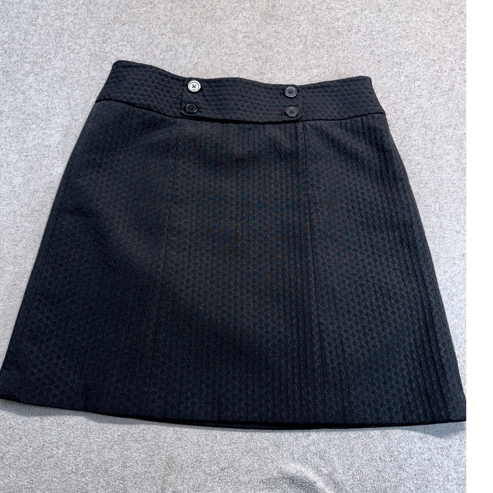 Ann Taylor Black Textured A-Line Skirt Size 10 Button Waist Career Office Mini‎